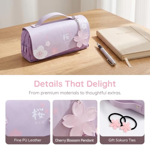 Image of Kawaii Cherry Blossom Pencil Bag Pink Sweet Pencil Case Large Capacity Stationery Pouch School Supplies Makeup Bag