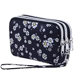HAWEE 3 Zipper Compartment Wallet for Women Daisy Flower Cellphone Purse for Large Phones with Wristlet Water Resistant Minimalist Handbag
