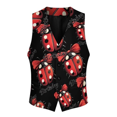 Birthday Lady Bug Men's Suit Vests Business Formal Dress Vest V-Neck Waistcoat for Wedding Casual4