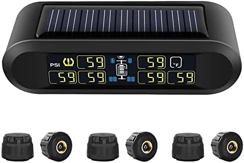 B-Qtech Tire Pressure Monitoring System RV Solar Wireless TPMS for Trailer Travel Motorhome(0~199PSI) with 6 Sensors, 5 Alarm Modes Tire Pressure Real-time Monitor Alarm System, Brightness Adjustable