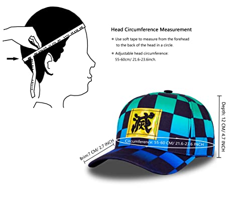 Roffatide Anime Demon Slayer Kamado Tanjirou Baseball Cap Adjustable Embroidered Cotton Dad Golf Hat Gradient Green Plaid Baseball Hat #TOP1