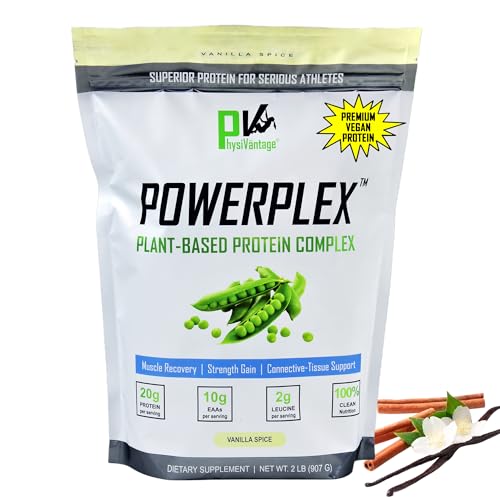 PhysiVantage POWERPLEX Vegan Protein Powder, Collagen Alternative - Organic Plant-Based Pea & Rice Protein, Dairy-Free, Non-GMO, Supports Muscle & Joint Recovery, Monk Fruit Sweetened 2 lb (Vanilla)