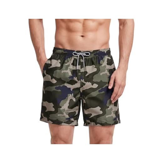 MaaMgic Herren Badehose Jungen Badeshorts Sporthose Schnelltrockend Sport Schwimmhose mit Mesh in vielen Farben, Größen XS - 2XL, Grün Tarnung M