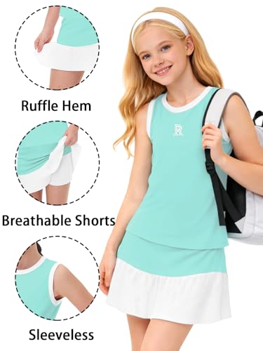 Image of Remimi Girls Tennis Dress Cute Outfit Sleeveless Workout Tank Top and Sport Skirt Set 4-12 Years