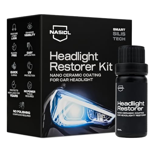 Nasiol Headlight Restorer, Nano Ceramic Restoration and Protection Kit, Easy to Use, Bring Back The Natural Appearance, Ultimate UV Protection, 3+ Years Durability