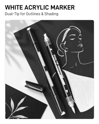 Image of JusArt 6 Black & White & Gold Acrylic Paint Markers, Dual Tip Markers