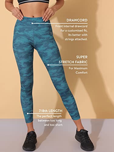 Image of CULT High Waist Running Tights with Side Pocket | Geometric Print | Breathable | Moisture-Wicking | Curved Hem