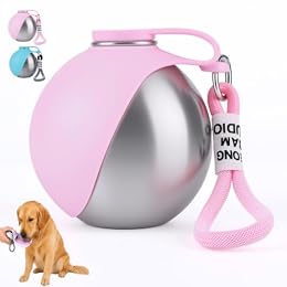 2 in 1 Portable Tumbler for Dogs,Portable Dog Water Ball,10Oz Stainless Steel Dog Water Bottle with Silicone Foldable Bowl, Leak-Proof 2 in 1 Portable Small Dog Water Bottle for Walking