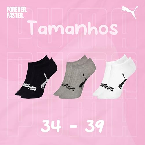 PUMA Kit 9 Pares Meia Invisível Sapatilha Adulto Feminina, 3 Brancos - 3 Cinza Mescla - 3 Preto, 34-