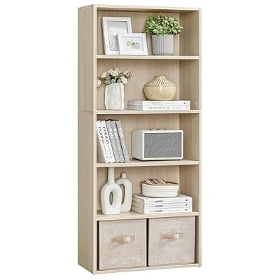 VASAGLE Custos Collection - Bookshelf, 5-Tier Bookcase, Book Shelf, Open Storage Shelf, 9.4 x 23.6 x 52.8 Inches, for Living Room, Home Office, Dinning Room, Natural Beige ULBC165L01