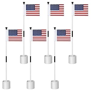Deekin 6 Sets Golf Pin Flags Hole Cup Set Putting Green Flag for Yard Mini Practice Double Sided American Golf Flag Portable 2 Section Fiberglass USA Golf Flag, 6 x 8 Inches