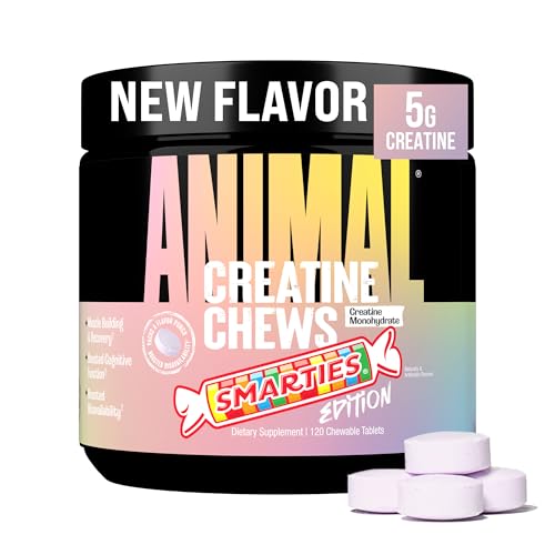 Animal Creatine Chews x Smarties Edition - 5g Creatine Monohydrate for Strength Power & Training Recovery Support with Sea Salt Convenient Chewable Creatine Supplement for Men & Women - 120 Tablets