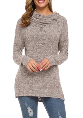 Image of WEACZZY Women's Long Sleeve Shirts Button Cowl Neck Casual Loose Tunic Tops Blouse Dressy Fashion 2026