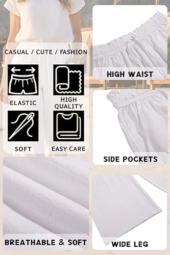 Image of LNX Womens Linen Capri Pants Wide Leg High Waisted Drawstring Casual Cropped Pants with Pockets