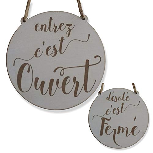 Craf'u Ouvert/Fermé Panneau de Boutique Ronde Bois Shabby Suspendue Plaque de Porte Magasin (Petit 14,5 x 14,5 cm)