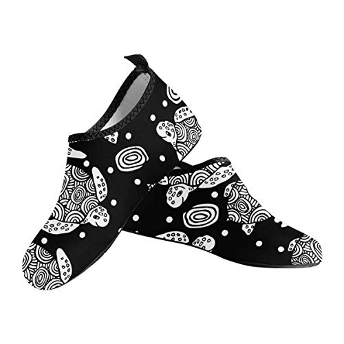 INTERESTPRINT Black Line Sea Turtle Womens Barefoot Quick-Dry Water Shoes Aqua Socks for Swim Beach Pool Surf Yoga US9~US10