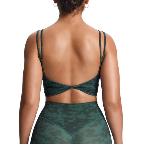 Image of Aoxjox Women's Workout Sports Bras Fitness Padded Backless Yoga Crop Tank Top Twist Back Cami