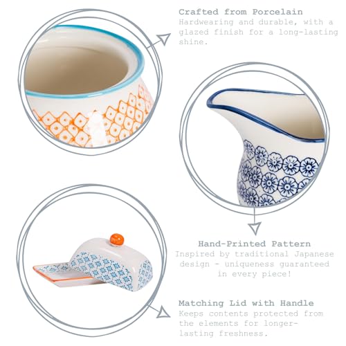 Nicola Spring Patterned Sugar Bowl with Lid - Navy - Pack of 1 - Porcelain Hand Printed Sugar Pot China Kitchen Salt Jar Seasoning Spice Storage Container - Image 3