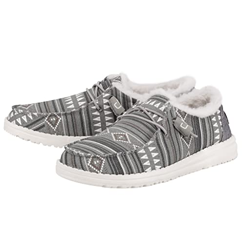 Image of HEYDUDE Women's Wendy Boho Stripe Grey Size 10 | Women's Shoes | Women's Lace Up Loafers | Comfortable & Light-Weight