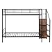 Harper & Bright Designs Metal Bunk Bed with Stairs and Wardrobe, Twin Over Twin Bunk Bed Frame with Storage Ladder, for Kids Teens Adults, Black