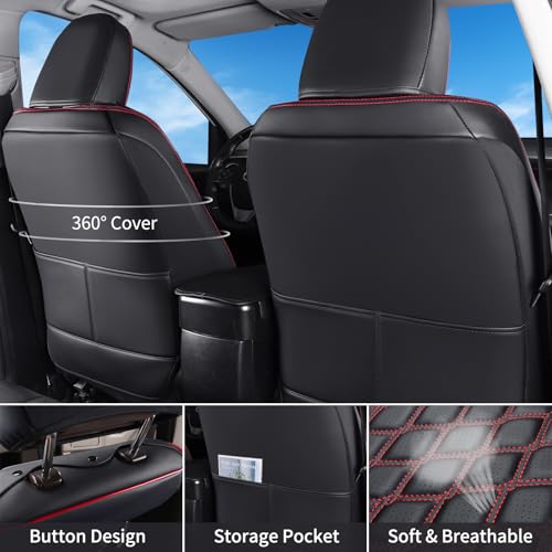 Image of Huidasource Custom Fit RAV4 Car Seat Covers Full Set, Full Coverage Leather Seat Cover, Rav4 Seat Cushion Protector Fit for 2013-2018 Toyota Rav4 XLE LE XLE Premium Limited(Not for Hybrid, Black&Red)
