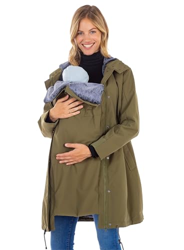 MAMARELLA 3in1 Umstandsjacke in Khaki, Damen Parka Tragejacke für Mama und Baby, Schwangerschaftsjacke Winter mit Babyeinsatz (DE/NL/SE/PL, Numerisch, 46, Regular, Regular, khaki)