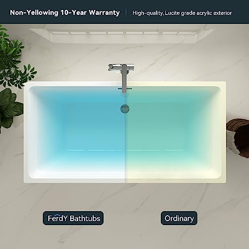 Ferdy Palawan 59" Acrylic Freestanding Bathtub, Rectangle Contemporary Design Freestanding Soaking Bathtub, Glossy White, Cupc Certified, Chrome Drain And Classic Slotted Overflow Included, 02532 #TOP3