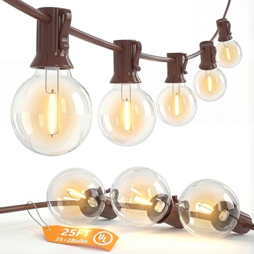 25FT G40 LED Brown Outdoor String Lights with 25 Plastic Shatterproof Bulbs