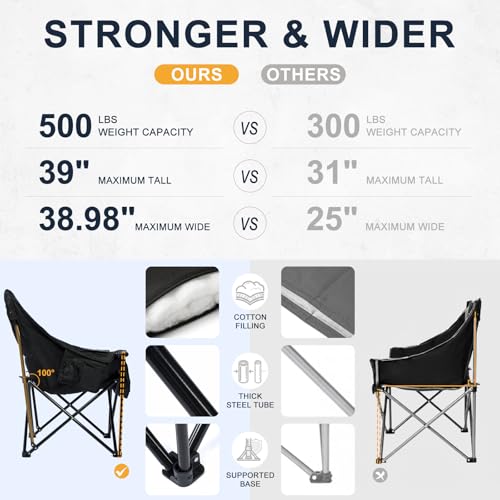 Image of Oversized Camping Chairs for Adult - Heavy Duty Padded Portable Folding Chair XL Collapsible Camp Chair with Cup Holder Cooler Pockets for Outdoor Lawn Beach Sport Fishing Support 500LBS, Green Grey