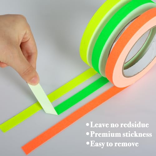 Image of GEYYANG 6-Pack Spike Tape, Colored Gaffers Tape 1 /2 inch x 20 Yards, 6 Bright Colors Neon Fluorescent Gaffer Tape,Multipurpose Gaff Tape,Spike Tape Theater Stage Floors Pinstripe Marking Tape