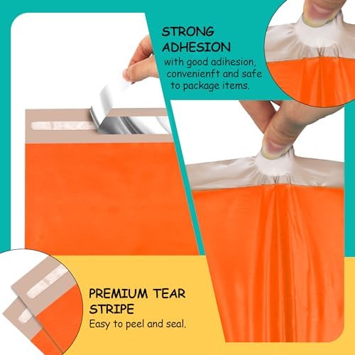 Vapulcio Poly Mailers 14.5x19 inch 50 Pcs, Orange Plastic Mailing Envelopes with 2.4mil Thickness, Waterproof and Tear-Resistant Shipping Bags for Clothing, Tamper Proof Self-Seal Mailers Poly Bags - 2