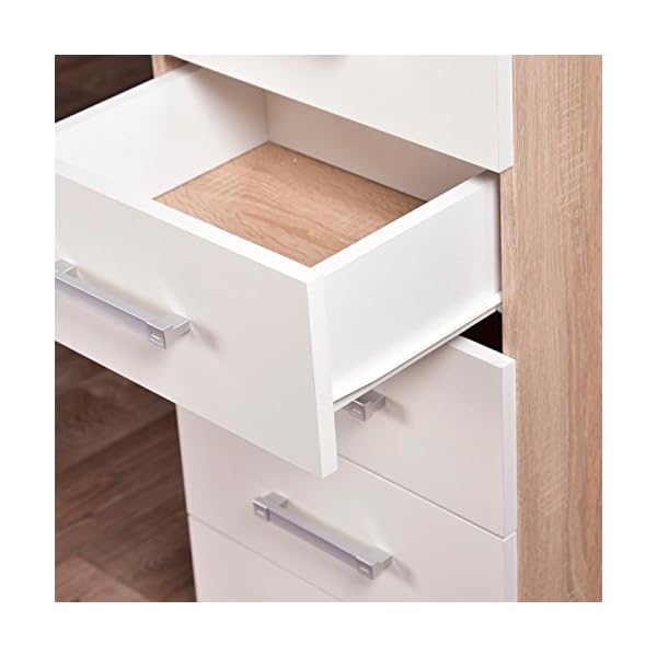 DRP Trading 2 Door Wardrobe & 5 Drawer Tall Boy Chest in White & Sonoma Oak Bedroom Furniture Set - Image 6