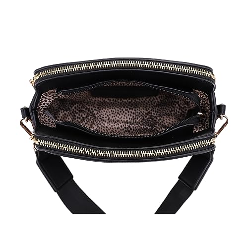 JESSIE & JAMES Triple Zip Crossbody Concealed Carry Bag Small Crossbody Camera Bag Purse with Wide Shoulder Strap4