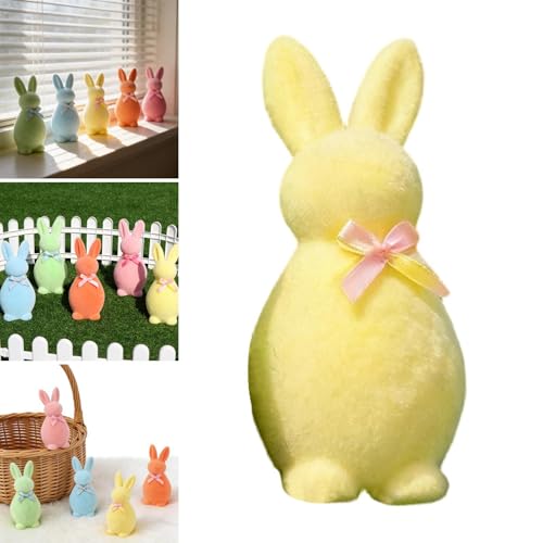 Figurine lapin flockée jaune en mousse pour décoration - 5