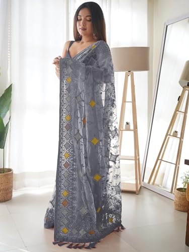 Image of AKHILAM Women's Net Woven Design Saree With Unstitched Blouse Piece (AAVYA701 HV-Parent)