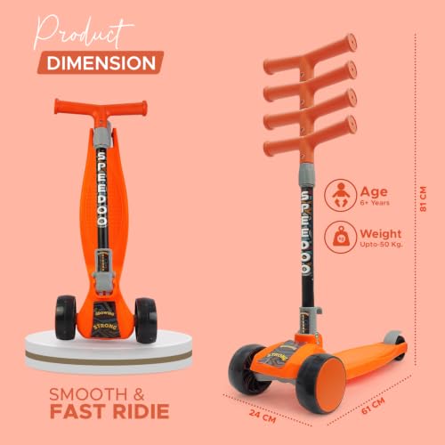 Image of NHR 3-Wheel Kick Scooter for Kids with Adjustable Height, Smart Tilt-to-Steer Balance Control, Heavy Duty PU Wheels & Rear Foot Brake (Orange)