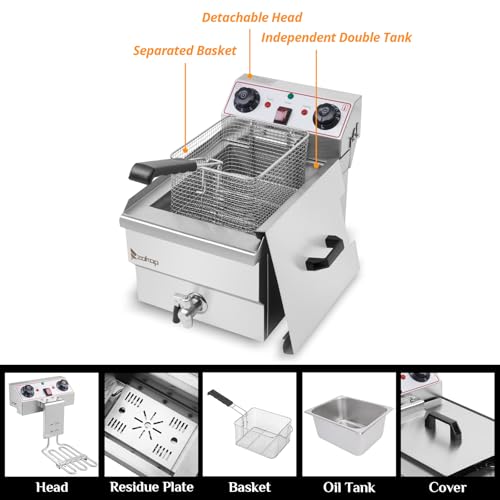 Winado 12.5QT Electric Deep Fryer with Time Control & Oil Filtration, 11.8L Countertop Stainless Steel w/Temperature Control & Basket & Lid Frying Machine, for Home & Commercial 1700W 60Hz 110V - Image 5