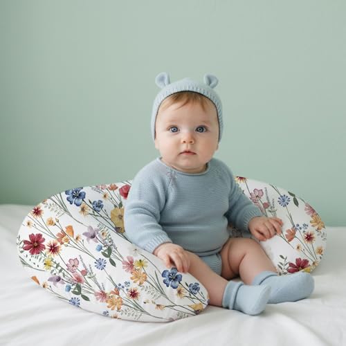 Image of Little Grape Land Nursing Pillow Covers 2 Pack, Soft & Breathable Removable Breastfeeding Pillows Covers for Feeding Pillows, Nursing Pillow Slipcover for Baby Girls Boys, (Leaves & Flowers)