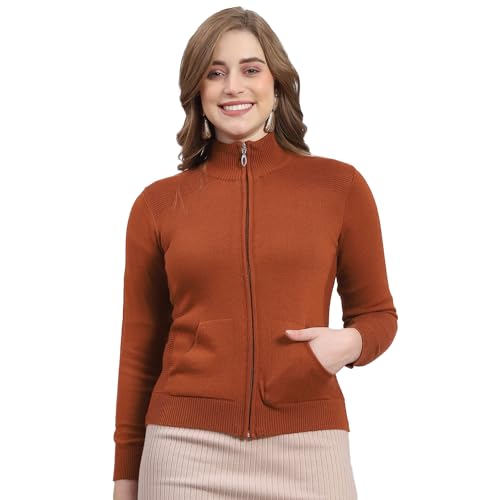 Image of Monte Carlo Women Regular Fit Full Sleeve Solid T Neck Winter Cardigan (Pack of 1)