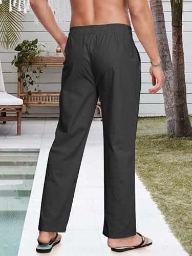 Litthing Pantaloni Lino Uomo Pantalone Cotone Estivi Casual Tasche Pants Larghi Coulisse Pant Comodi e Leggeri Spiaggia