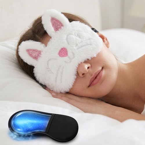 Image of Jenna Sleeping Eye Mask for Sleeping for Women Sleep Mask Blind Fold Eye Cover for Sleep Soft Plush Frog Eye Mask for Kids and Adults Eyemask Lightweight & Durable (FurCat-Gel)