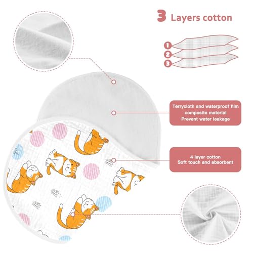 Cartoon Cats Muslin Burp Cloths for Baby 4-Layer Absorbent Cotton Large 22" x 11" Soft Spit Up Rags for Newborns Boys Girls, 4 Pack3