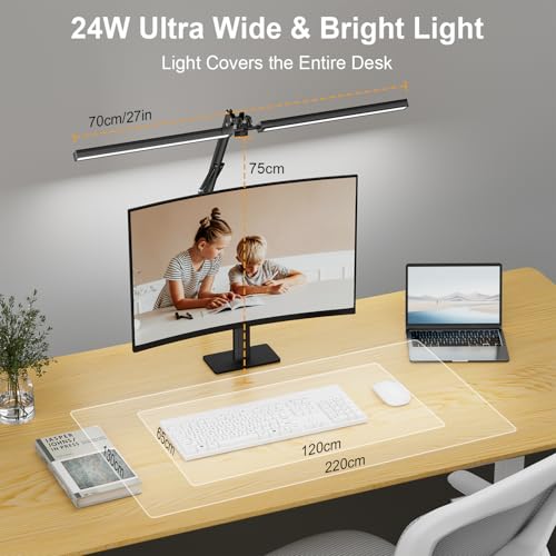 iVict LED Desk Lamp with Clamp, 24W Super Wide Desk Light for Home Office, 3 Color Modes X 10 Brightness Levels, Computer Monitor Light, Table Lamp for Study, Office, Working - Black - Cosy Home Interiors iVict LED Desk Lamp with Clamp, 24W Super Wide Desk Light for Home Office, 3 Color Modes X 10 Brightness Levels, Computer Monitor Light, Table Lamp for Study, Office, Working - Black - Image 3