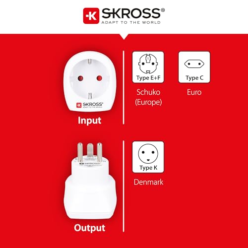 SKROSS Reisestecker mit USB - Deutschland nach Dänemark - Reiseadapter zur Anwendung von Geräten mit Schuko- oder Eurostecker in Dänemark