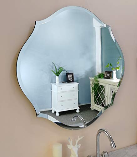 MIRROR TREND 28-Inches Gentle Scalloped Frameless Beveled Mirrors for Bathroom Silver Mirror for Wall Decorative for Living Room and Bedroom Mirrors with Solid Core Wood Backing.