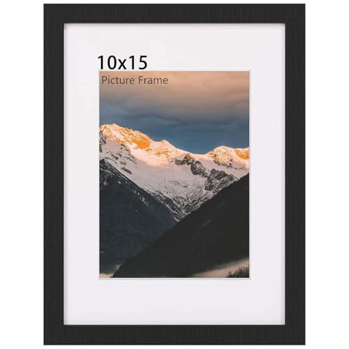 UHOUSEST Ensemble de cadres 10x15, Cadres photo pour photos 6x4, Cadres photo en bois noir avec passe-partout et plexiglas pour poser sur table et montage mural, Cadre pour affiche avec design