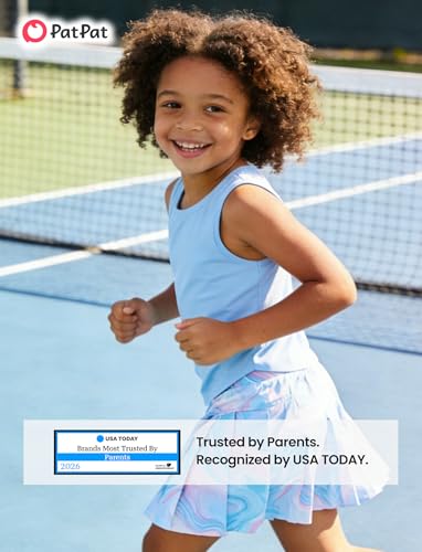 Image of PATPAT Girls Tennis Skirt Sets Moisture Wicking Tank Tops and Pleated Skirts 2 Piece Outfits Activewear Sets 5-12 Years