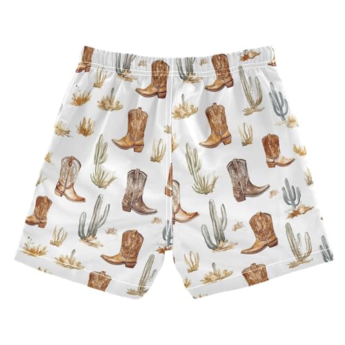 JUNZAN Western Cowboy Boho Cactus Boots Boy Swimming Shorts Quick Dry Boys Boardshorts Kids Swimwears Son's Presents 2T2