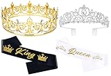 TOBATOBA King and Queen Crown Set with Sashes - King and Queen Crowns for Men and Women - Prom, Homecoming, Wedding, Birthday, Halloween
