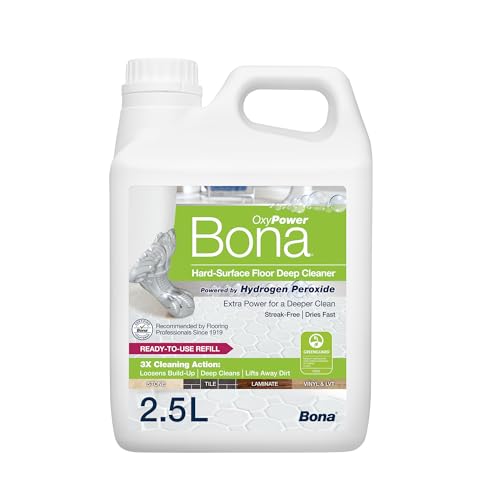Bona OxyPower Hard-Surface Floor Cleaner Liquid, Bona Floor Cleaner for Stone, Tile, Laminate, LVT Floors, 2.5 Litre Refill